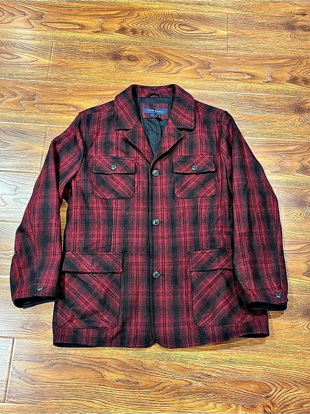 Club Room Men's Red & Black Plaid Jacket Size Large